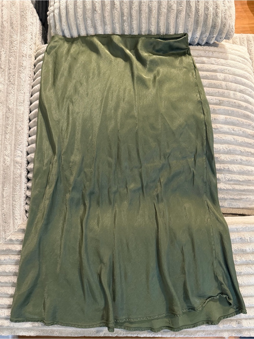 Olive green satin skirt